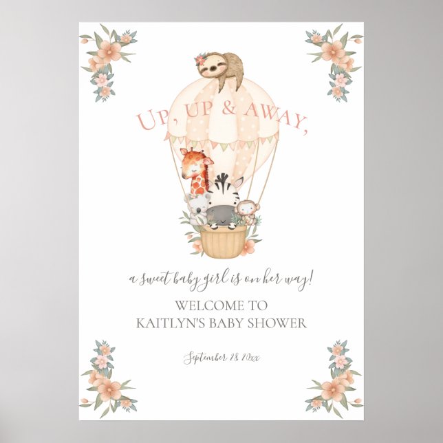 Hot Air Ballon Niedlicher Tiere Giraffe Sloth Zebr Poster (Vorne)