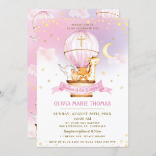 Hot Air Ballon Niedlicher Tiere Taufe Christening Einladung