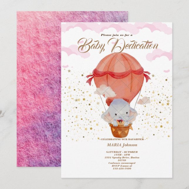 Hot Air Ballon Niedlicher Tiere Taufe Einladung (Vorne/Hinten)