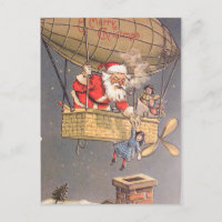 Hot Air Ballon Santa Claus Vintage Postkarte