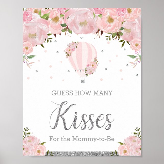 Hot Air Ballon Silber Pink Floral Guess Kisses Poster (Vorne)