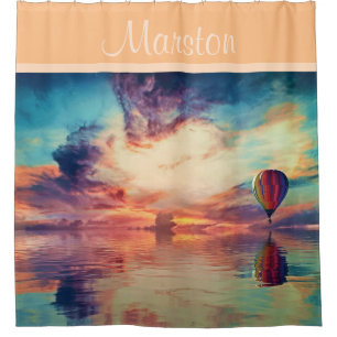 Hot Air Ballon Sunrise Name Peach Dusche Vorhang