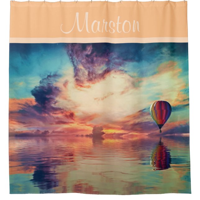 Hot Air Ballon Sunrise Name Peach Dusche Vorhang (Vorderseite)