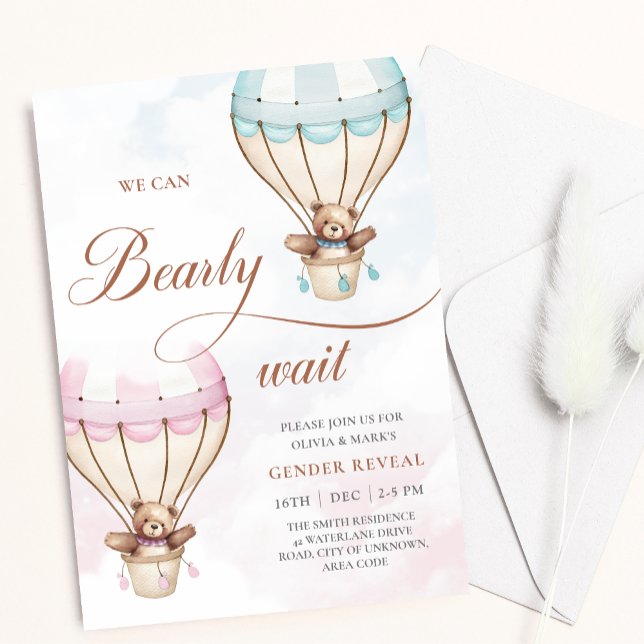 Hot Air Ballon Teddy Bären Gender-Offenlegung Einladung (Von Creator hochgeladen)