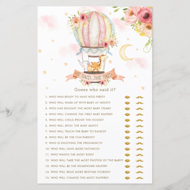 Hot Air Ballon Tiere sagte er sagte, sie sagte Bab (Vorderseite)