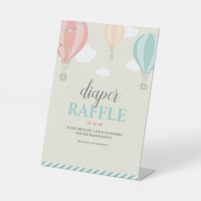 Hot Air Ballon Up & Away Diaper Raffelspiel-Zeiche Sockelschild (Vorderseite)