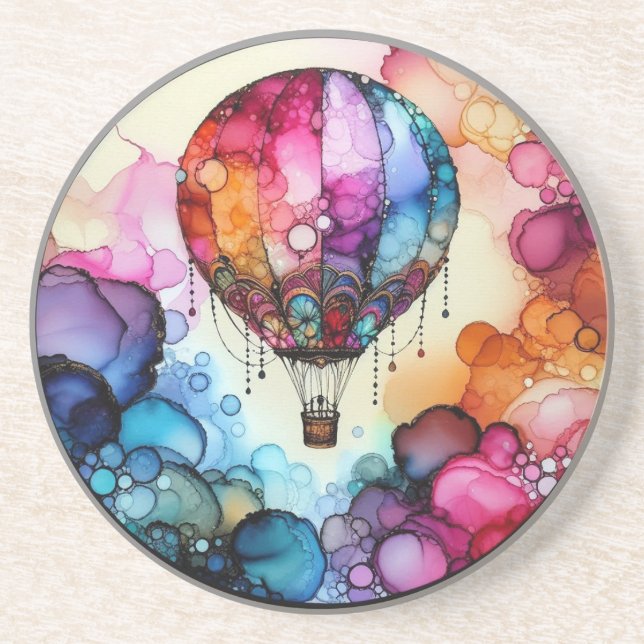 Hot Air Balloon Alcohol Ink Getränkeuntersetzer (Vorne)