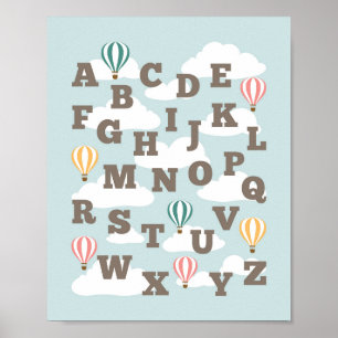 Hot Air Balloon Alphabet Nursery Wall Art Print Poster
