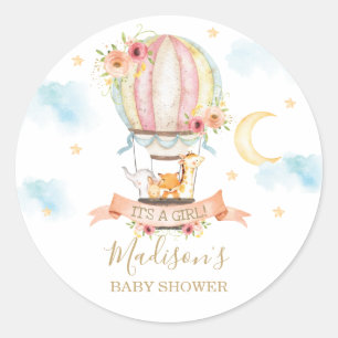 Hot Air Balloon Animal Baby Dusche Vielen Dank Runder Aufkleber