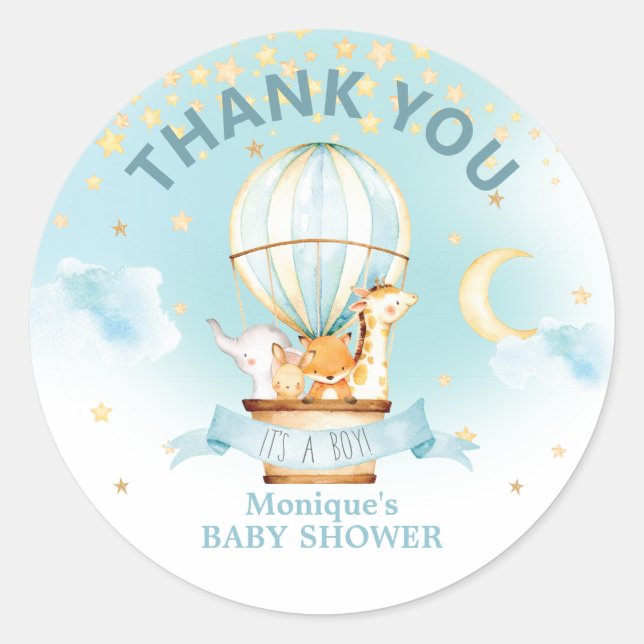 Hot Air Balloon Animals Baby Dusche Danke Liebhabe Runder Aufkleber (Vorderseite)