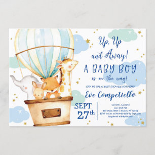Hot Air Balloon Animals Baby Shower Einladung