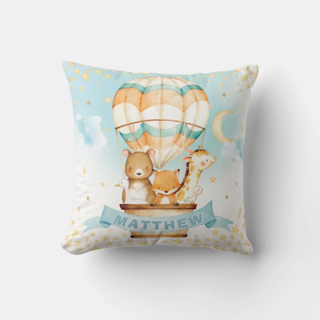 Hot Air Balloon Baby Animals Boy Kinderzimmer Deko Kissen (Vorderseite)