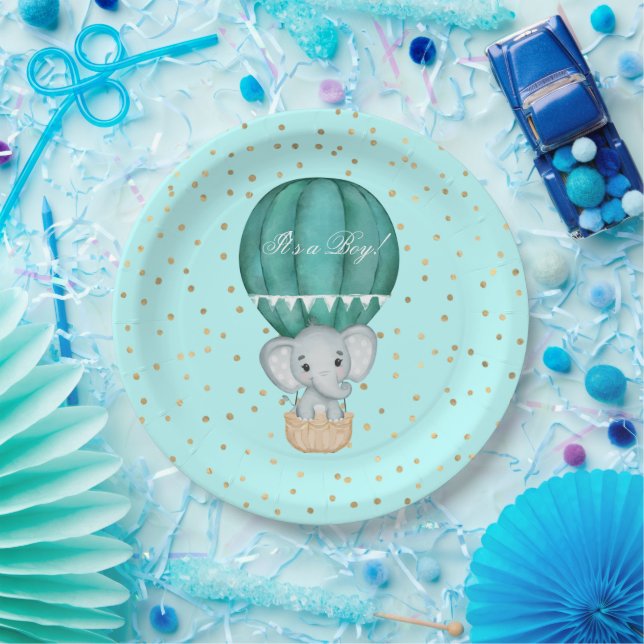Hot Air Balloon Baby Elephant Dusche Pappteller (Party)