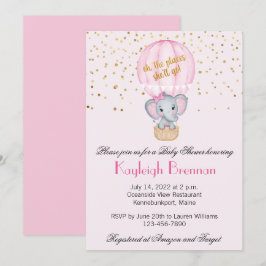 Hot Air Balloon Baby Girl Elephant Babydusche Einladung