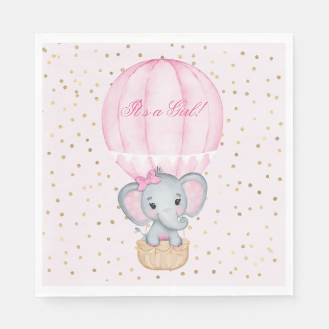Hot Air Balloon Baby Girl Elephant Babydusche Serviette (Vorderseite)