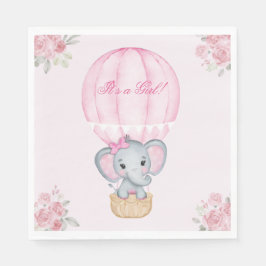 Hot Air Balloon Baby Girl Elephant Rose Serviette