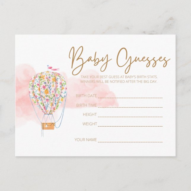 Hot Air Balloon Baby Shooting Guessing Game Postca Postkarte (Vorderseite)