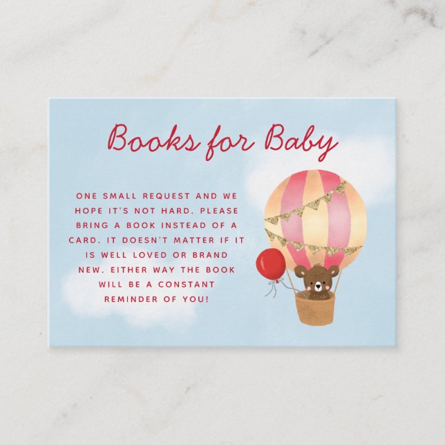Hot Air Balloon Baby Shower Girl Book Request Begleitkarte (Vorderseite)