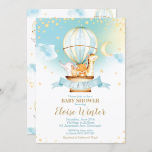 Hot Air Balloon Baby Shower Jungle Animals Boy Einladung