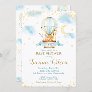 Hot Air Balloon Baby Shower Jungle Animals Boy Einladung