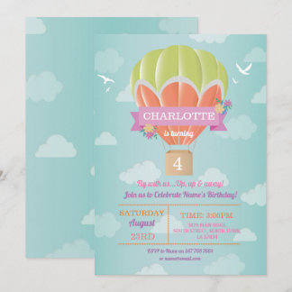 Hot Air Balloon Birthday Party Ride Fly Clouds Einladung