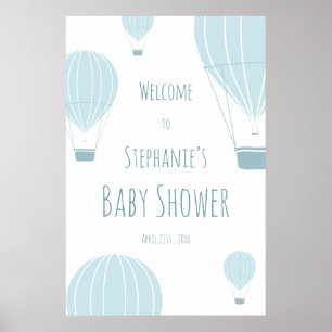 Hot Air Balloon Blue Baby Dusche Willkommen Poster