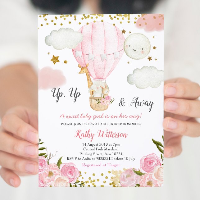 Hot Air Balloon Dschungeltiere Girl Baby Dusche Einladung (Von Creator hochgeladen)