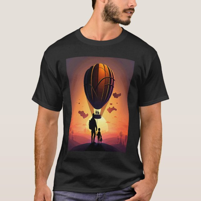 Hot Air Balloon Exploring Dad And Child In Hot Air T-Shirt (Vorderseite)