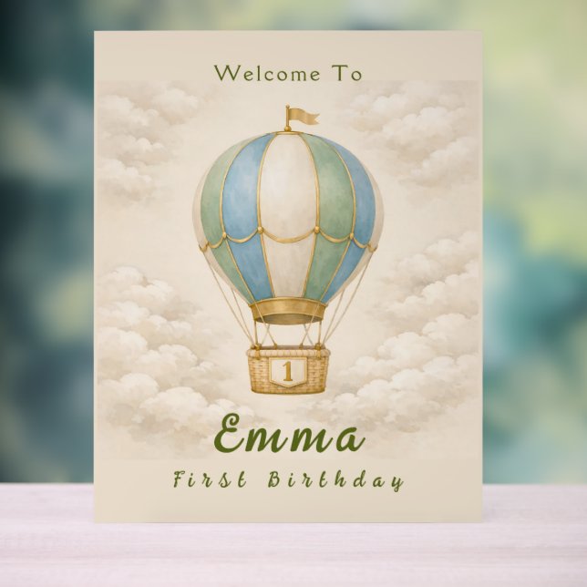 Hot Air Balloon First Birthday Acrylic Sign Acrylschild (Neutral)