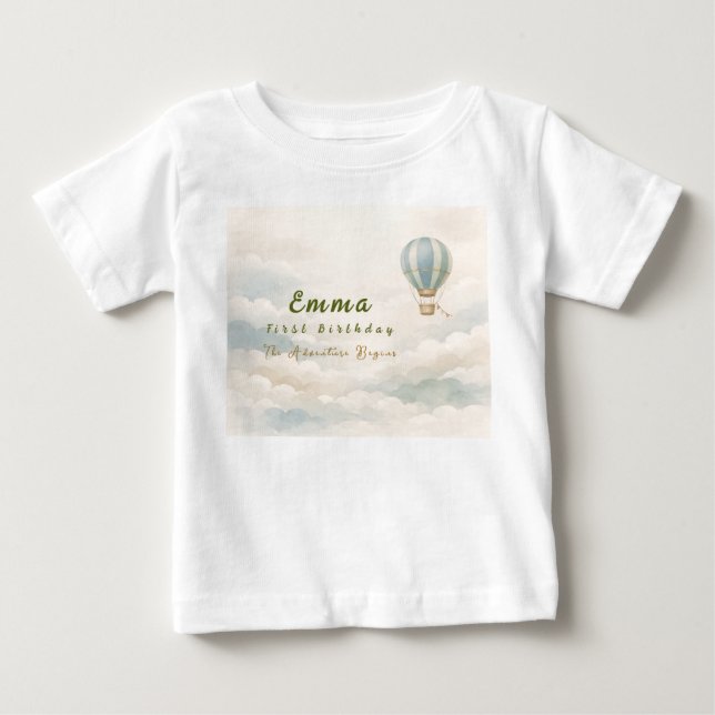Hot Air Balloon First Birthday Baby T-Shirt (Vorderseite)