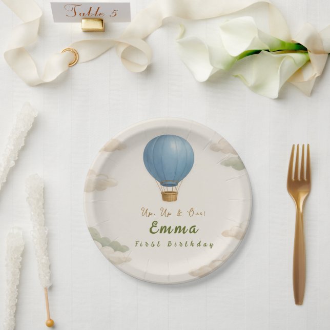 Hot Air Balloon First Birthday Paper Plates  Pappteller (Hochzeit)