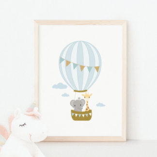 Hot Air Balloon Giraffe & Elephant Kinderzimmer Po Poster