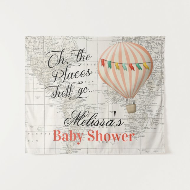 Hot Air Balloon Girl Baby Dusche Hintergrund Wandteppich (Vorderseite (Horizontal))