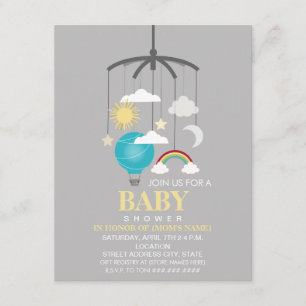Hot Air Balloon Mobile Boy Modern Baby Shower Einladung