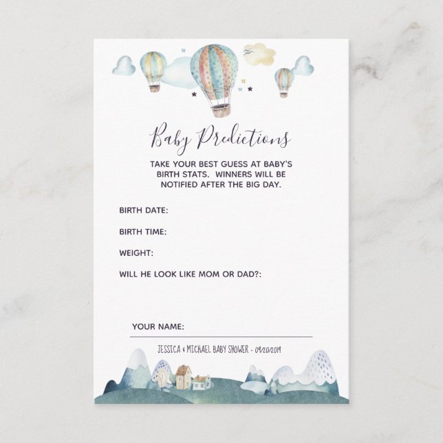 Hot Air Balloon Party Baby Predictions Card Begleitkarte (Vorderseite)