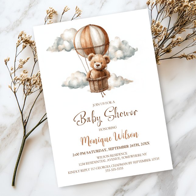 Hot Air Balloon Teddy Bear Baby Shower Einladung (Von Creator hochgeladen)