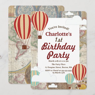 Hot Air Balloons & Clouds World Travel Geburtstag Einladung