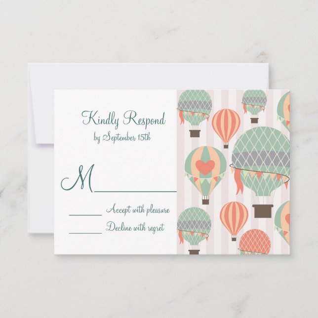 Hot Air Balloons mit Herz-Wedding RSVP Cards (Vorderseite)