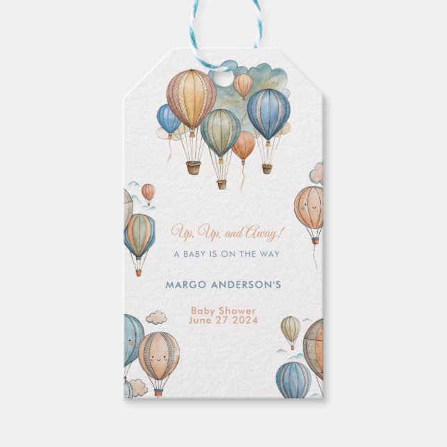 Hot Air Balloons Pastel Boy Travel Baby Dusche Geschenkanhänger (Vorderseite)
