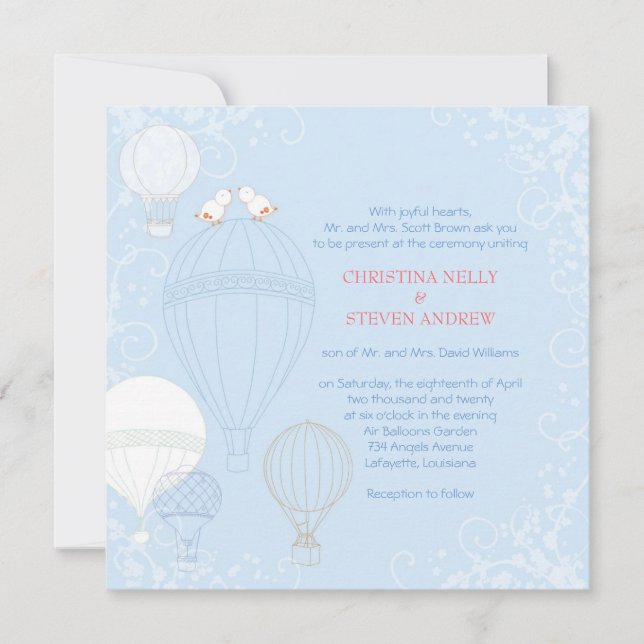 Hot Air Balloons Spring Baby Blue Wedding Einladung (Vorderseite)