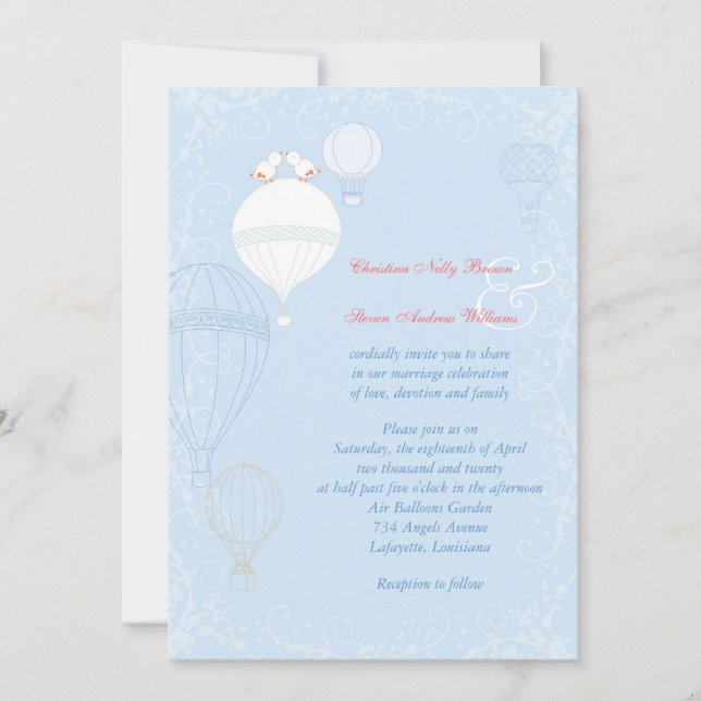 Hot Air Balloons Spring Baby Blue Wedding Einladung (Vorderseite)