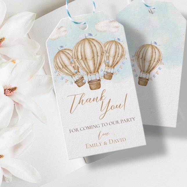 Hot Air Brawn Balloons blauen Fahnen Wolken vielen Geschenkanhänger (Von Creator hochgeladen)