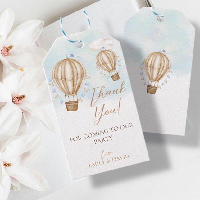 Hot Air Brawn Balloons blauen Fahnen Wolken vielen Geschenkanhänger (Von Creator hochgeladen)