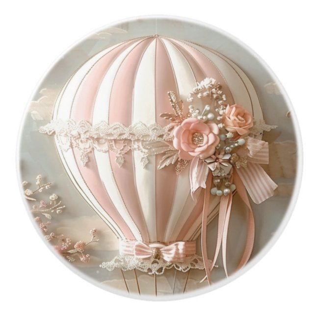 Hot Air Parisian Balloon Soft Pinks Baby Room  Keramikknauf (Vorderseite)