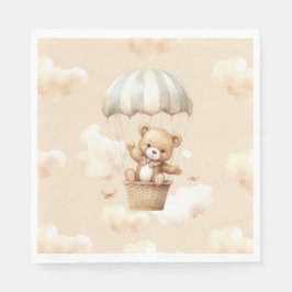 Hot Balloon Teddy Bear Neutral Baby Dusche Napkin Serviette