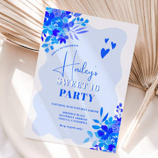 Hot Blue Wavy Rahmen boho blumensüß 16 Einladung