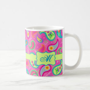 Hot Button Fuchsia Modernes Paisley Muster Monogra Tasse