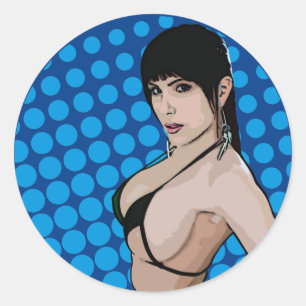 Hot Cartoon Bikini Babe Runder Aufkleber