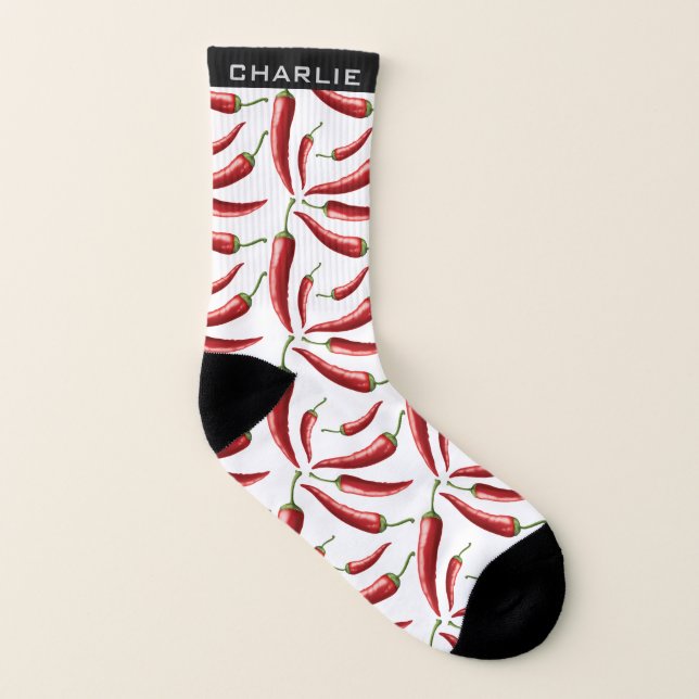 Hot Chili Muster individuelle Name Socken (Links - Innen)