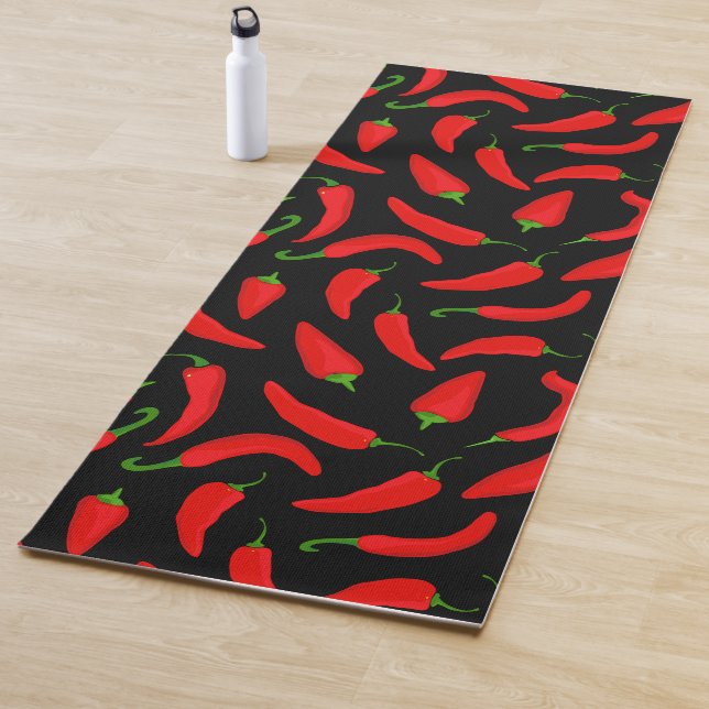 Hot Chili Pepper Cartoon Schwarzes rotes Muster Yogamatte (Beispiel)